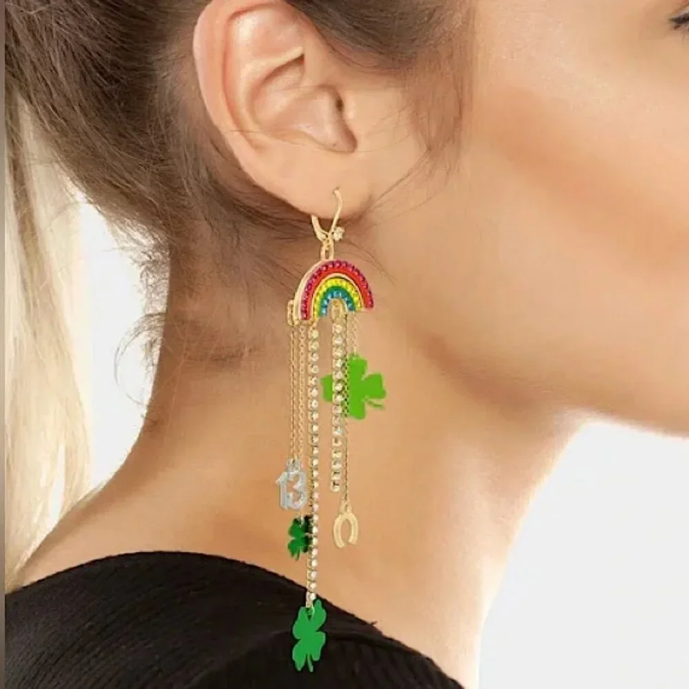 BETSEY JOHNSON Lucky Rainbow Waterfall Earrings NWT